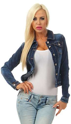 Fashion4Young 5673 Damen Jeansjacke Damenjacke Jeans Jacke Kurze Jacke Denim Jacke Stretch (blau, S-36)