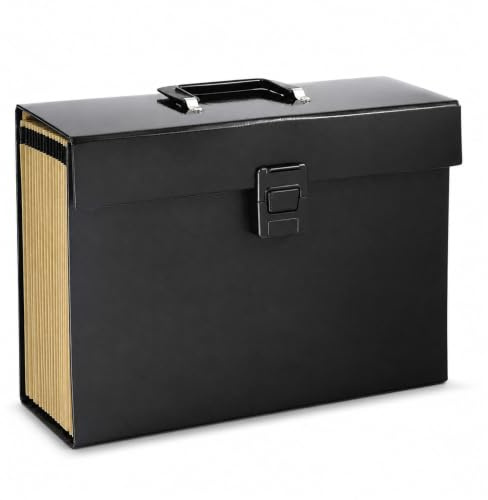 ADEPTNA Highly Durable 19 Pocket Expanding Box File Organiser A4 Paper Folder Case - Perfect for Home School Office Use (Black)