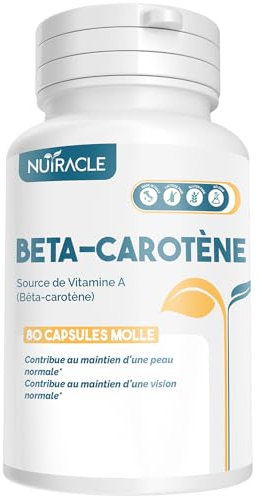 Nutracle Betacarotene perle da 438 mg | Integratore per Abbronzatura Forte | Sostegno per la Vista Alta Concentrazione di Pro Vitamina A (80 perle (1 Confezione))