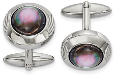 19,24 mm Edelstahl poliert rund simuliertes Perlmutt Manschettenknöpfe Schmuck für Herren, One Size, Metall Metall Perlmutt, Kein Edelstein