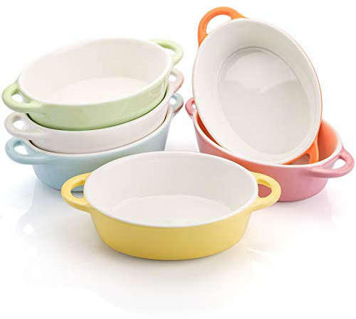 Foraineam 6 Colors Oval Porcelain Ramekins 10 oz Oven Safe Creme Brulee Souffle Baking Ramekin Dishes Bowl with Double Handles