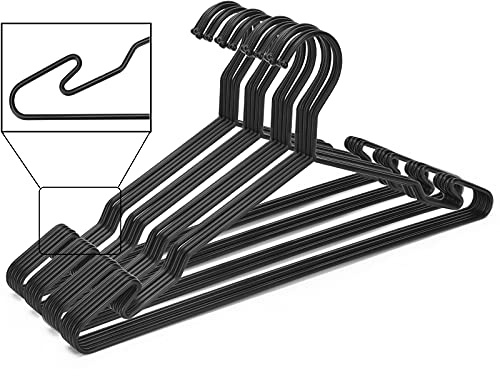 MLMD Lux Heavy Duty Metal Hangers with Unique Hook Design Durable & Sturdy Coat Hangers 4mm Thick Withstands 25lbs Weight Smooth Powder Coated Finish Compact Shirt Hangers - 10 Pack Black