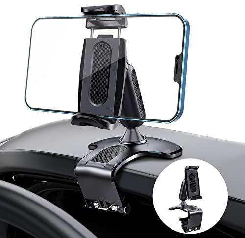 Hoembpn Car Phone Mount Holder Clamp 360° Rotation, Multifunction Dashboard Rearview Mirror Sun Visor Cell Phone Holder for Car for 4.7-7.2 inch Smartphones and GPS