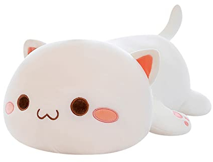 FUYU Cat Stuffed Animals, Soft Cat Plush Pillow Kawaii Kitten Stuffed Animal Toy Gifts for Kids Boys Girls Room Decor (White Round Eyes,15in/37cm)