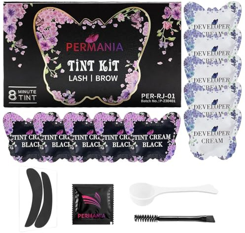PERMANIA Black Color Kit for Eyelash & Eyebrow, Semi-permanent Natural Black Fast Quick Coloring, Last Up to 4 Weeks Salon Grade Eyelash Primers