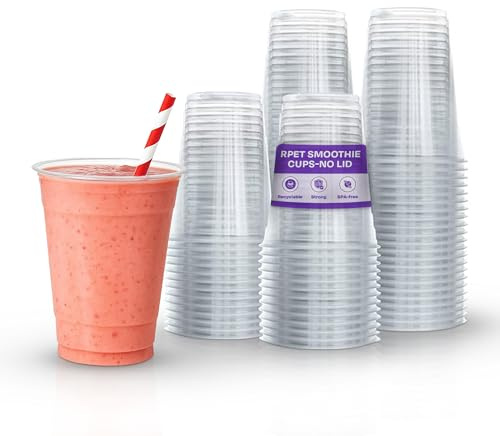 We Can Source It Ltd - 100 x 20oz Clear rPET Plastic Smoothie Cups with Dome Lids - Recyclable Drink Cups for Milkshakes, Juices, Slush and Iced Coffee - Takeaway Drinkware for Cafés and Restaurants