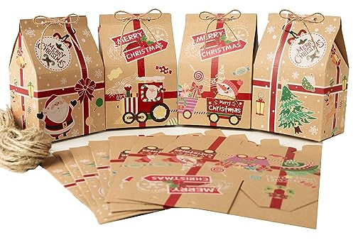 COLOFALLA 24 Stücke Weihnachten Geschenkboxen Weihnachten Geschenktüten Weihnachten Schachteln Kasten Haus Weihnachten Süßigkeiten Boxen Kraftpapier für Weihnachten Party Geschenke