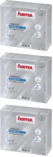 Hama CD-Doppel-Leerhülle Standard, 5er-Pack, transparent (Packung mit 3)