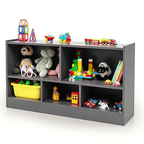 SOARS Kinderregal, Bücherregal Kinder mit 5 offenen Fächern, Spielzeugregal, Spielzeug Aufbewahrung für Bücher & Spielzeug, Regal Kinderzimmer, 111 x 30 x 61,5 cm (Grau)