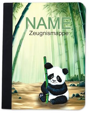 Maus-Design Zeugnismappe personalisiert Panda mit Name | Mit Klarsichthüllen A4+, Urkundenmappe, Dokumentenmappe
