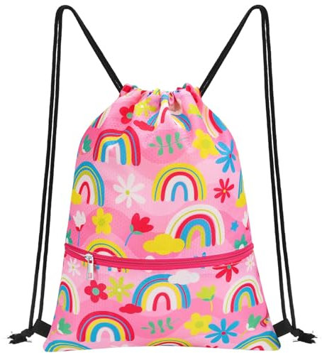 Regenbogen Turnbeutel mit Kordelzug für Kinder - Sportbeutel Wasserdichter Tasche mit Kordelzug Mädchen Turnbeutel Schwimmen Gym Tunnelzug Rucksack für Kinder Sporttasche Mädchen Geschenke