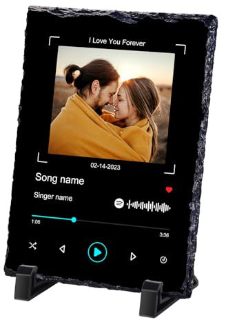 Placa personalizada de Spotify, marco de fotos personalizado de Spotify, marco de fotos de pizarra, cubierta de álbum, placa de música con imagen conmemorativa, regalos personalizados para parejas, él
