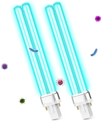 Qualirey 2 Pcs 9W UV Light Bulb Compatible with D200 Air Purifier, Air Purifier Whole House UV Light for R18, R18D R2000 Induct, UVC G23 2 Pin Base HVAC Bulb Replacement
