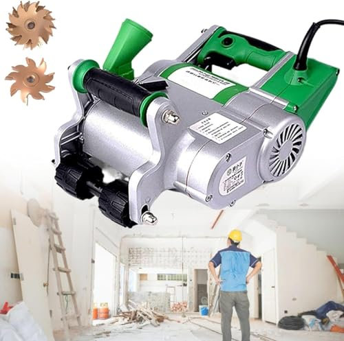 CYMYYDS Cortadora Y Muescadora De Pared Eléctrica Cortadora De Pared para Mampostería 1100W con 2 Cuchillas - Máquina Cortadora De Ranuras para Paredes De Piso para Cemento, Arena Y Ladrillo