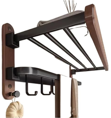 Handtuchhalter zur Wandmontage Rustikaler Handtuchhalter aus Holz for die Toilette im Badezimmer, an der Wand montierter Handtuchhalter mit Handtuchstange und Handtuchhaken, faltbares Handtuchregal au