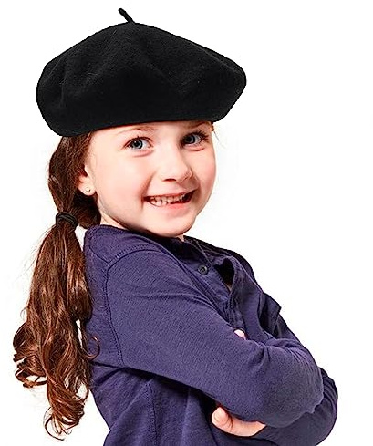 Classic French Painter Beret for Girls Kids - Wool French Style Beanie Hat Solid Color Winter-Warm Cap (for 3 to 6 Years)