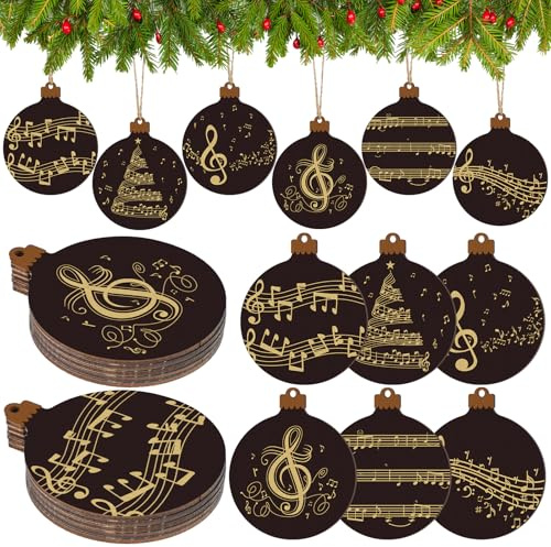 Spiareal 36 Stück Vintage-Weihnachtsmusiknoten-Ornamente, Musiknoten, hängende Ornamente, antiker, viktorianischer Druck, Weihnachtsdekoration, Neubesitzer, Geschenkideen (Dunkelbraun, klassischer