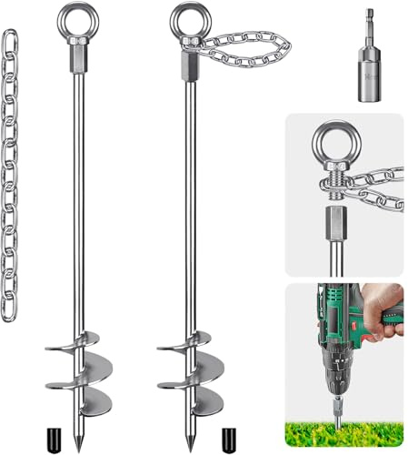 Insaga Anclajes para Suelo, Anclaje de Tierra para Tiendas de CampañA, 76cm Kit de Trampolines para Columpio/Camping/Cobertizo/Perro/Portón con Cadena Fija de 37cm, 2 Paquete