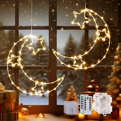 【Weihnachtsfensterlichter Stern Dekorationen】2 Pack 120LED Weihnachtsstern Lichter mit Timer - 8 Modi Batteriebetriebene Weihnachtsfensterlichter für Innen Außen Hochzeit Party Zimmer Garten