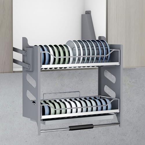 DIIDIIFF Verstellbares Ausziehregal für den Oberschrank in der Küche, 2-stöckig, Robustes, an der Wand montiertes Unterregal zum Ausziehen, ideales Gewürzregal