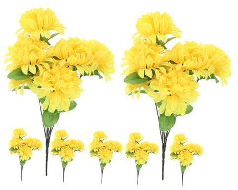 HAWILLOSCH 7pezzi Bouquet Crisantemi Artificiali Gialli Per Decorazioni Funebri Simulati Per Cimitero e Cerimonie Commemorative