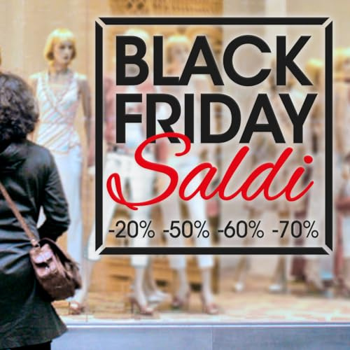 Gigio Store vitrofanía black friday pegatinas gran formato escrito rebajas de invierno con porcentajes de descuento - letras talladas sin fondo