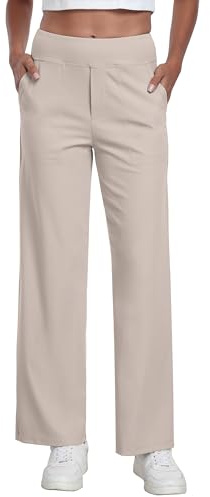 Grecerelle Pantaloni da donna per yoga a gamba larga con vita alta, elasticizzati, joggers, pantaloni sportivi da lavoro, pantaloni palazzo per donna per casual, lavoro e sport, cachi, XL