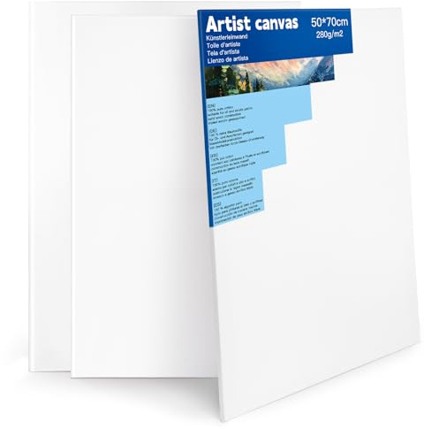 Tela da Dipingere 50 x 70 cm - Set di 3 Tele Bianche per Artisti, 100% Cotone, 280 g/m², Legno Certificato FSC, Spessore 1.7 cm, Tela Bianca per Pittura, Telo per Colori Acrilici, ad Olio, Tempere