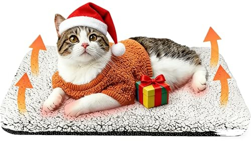 Abnaok Selbstwärmendes Katzenbett, selbstheizend, weiches und flauschiges Katzenbett, geräuschlos, thermische Haustierunterlage für drinnen und draußen, mit abnehmbarem Bezug, rutschfeste Unterseite
