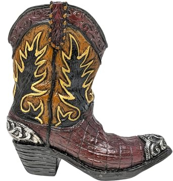 Stylish Small Cowboy Boot Vase for Flowers – Mini Decorative Resin Faux Leather Boot Figurine in Brown and Black Scheme – Rustic Tabletop Accent for Home Décor, Gifts, or Office Display