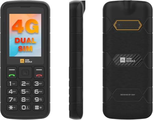 AGM M9 Outdoor Handy ohne Vertrag 4G,2.4 Zoll Farbdisplay,Seniorenhandy,Wasserdicht（IP68/IP69K,Stoßfest,Dual SIM,Tastenhandy,1000 mAh Akku *2,FM-Radio,Taschenlampe,Schwarz