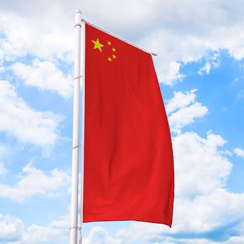 China Flagge 150 x 400 cm - für Fahnenmast, Chinafahne aus reißfestem Fahnen-Polyester-Stoff, Hissfahne Hochformat für Querausleger wetterfest und UV-beständig