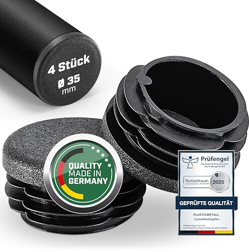 plasticmetall® Lamellenstopfen rund Ø 35 mm für Rundrohr [4 STK] I Rohrstopfen aus PE - Ideal für Aluprofil, Gartenmöbel, Stuhlbeine & Mehr I Runde Verschlussstopfen mit FUNKENEROSION-Struktur