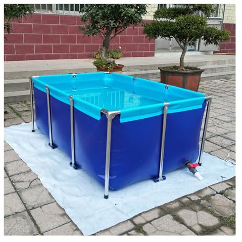 Blauer, Faltbarer Fischteich aus PVC mit großem Fassungsvermögen und Ablassventil – ideal für Aquakultur, Gartenarbeit und Garnelen- und Fischzucht (1 x 0,6 x 0,3 m)