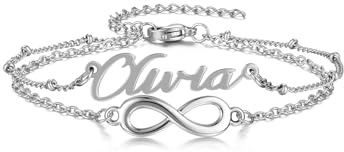PiercingJak Personalisierte Armband/Fußkettchen für Damen Edelstahl Armkette Fußkette mit Namen Unendlichkeitszeichen Infinity Armbänder Freundschaft Liebe Geschenke für Mutter Freundin Tochter Frauen