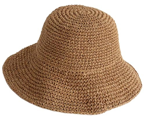 Cappello da Sole per Donna, Cappello di Paglia per Donne, Cappello da Viaggio Estivo in Paglia Pieghevole a Tesa Larga per la Spiaggia, Kaki, Taglia unica