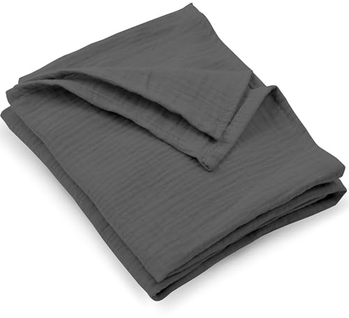 PinkZebra Musselin Babydecke 80 x 80 cm, weiche Baby Ganzjahresdecke, Musselindecke für Neugeborenen, Pucktuch aus 100% Bio-Baumwolle, Öko-Tex, D.Grau