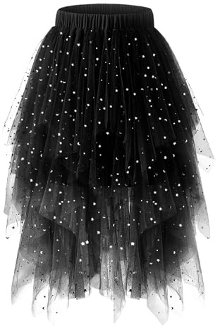 Bridesmay Tulle Fairy Sequin Long Skirts for Adult Women Halloween Black L