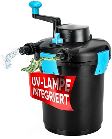 Teicher Teichdruckfilter mit UV Lampe, Teichschwämmen 9 W UVC Klärer Teich Filteranlage Teichfilter ohne Pumpe für Gartenteich & Koi Teiche Druckfilter 4.000 l/h
