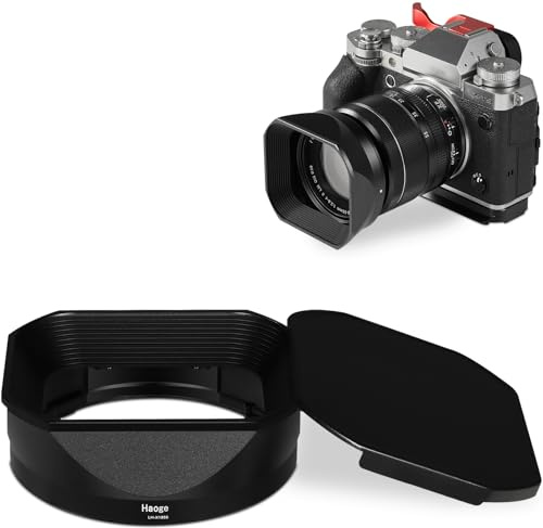Haoge Quadratische Metall-Gegenlichtblende für Fujifilm XF18-55mm F2.8-4.0 R LM OIS & Fujinon XF 14 mm F2.8 R Objektiv mit einem Haubendeckel auf XT5 X-T4 XT50 XH2 Kamera