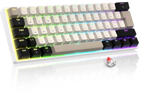 LexonElec Magic-Refiner 60% UK layout Mechanical Gaming Keyboard-RGB Backlit, Mini 62 Keys Gaming Keyboard with Detachable Cable&Adjustable Stand, PBT Key Caps, Hot swap, Wired Keyboards (Star White)