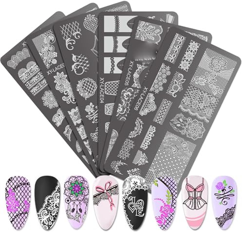 Plaques D'estampage En Métal Pour Ongles 6 Pièces Avec Dentelle Et Floral Designs Créatifs Pour Ongles Résultats De Qualité En Salon Metal Stamping Plates