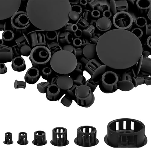 Tapones de Plástico para Agujeros, 5/6/8/10/13/25mm Tapones de Agujero de Tornillo, Cubiertas de Tornillo para Silla, Gabinete, Muebles, Hogar, Cocina (155 Piezas, Negro)