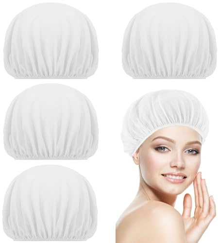 4pcs Hair Nets For Sleeping In White Hair Bonnet Mesh Sleeping Caps for Curly Mesh Sleep Bonnets For Sleep Night Rollers Elastic Hairnet for Women(White)