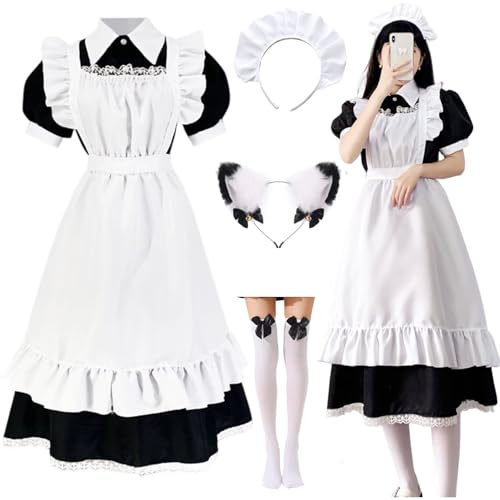 Hamanasu Abito da cameriera Cosplay French Maid Costume da cameriera Costume da cameriera domestica Set per Halloween Carnevale Cosplay Abito Gonne Blusa Dirndl, Taglia L