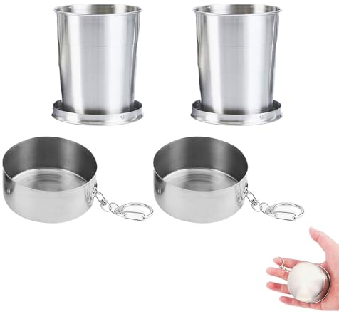 2 gobelets pliants en acier inoxydable 250 ml pour voyage, pique-nique, randonnée en plein air
