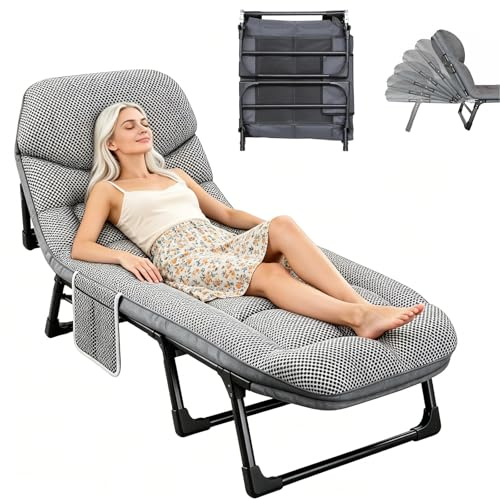 Camping Bed for Adults with Mattress Folding Camping Cot (200 x 66cm) | Heavy Duty Portable Camp Bed 300kg Load, 6-Position Adjustable Guest Bed for Office Nap Travel Indoor Outdoor