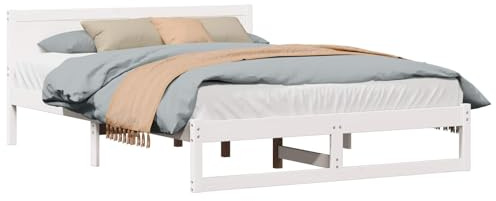 XHNIFBN Weißes Kiefernbett 140x200 cm, Lattenrost, 205,5x145,5x70 cm, Schlaf- & Gästezimmer