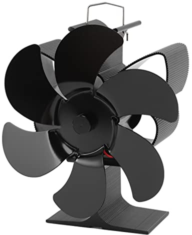 Yosoo Health Gear Ofenventilator, Aluminium, Kaminventilator, 6 Flügel, Geräuscharm, Wärmebetriebenes Design, Größerer Luftstrom, für Gasöfen, Holzbrenner und Kamine, Schwarz (S)