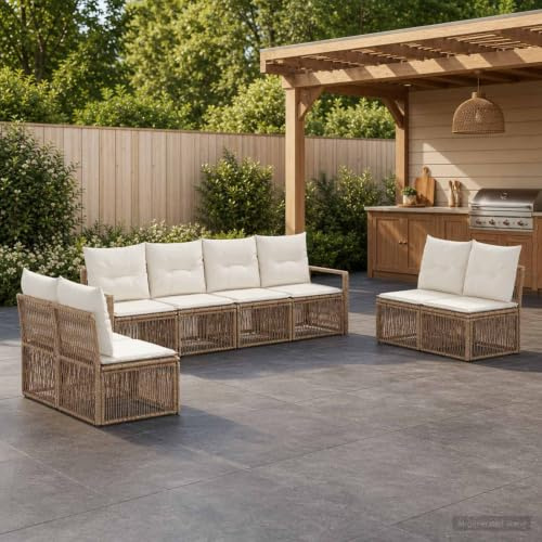 Ziaphsol Trädgårdssockset 8 delar beige poly-rotting väderbeständig loungegrupp för terrass balkong trädgård utomhusmöbler med justerbara fötter och tvättbara kuddar för avslappnad sittplats i